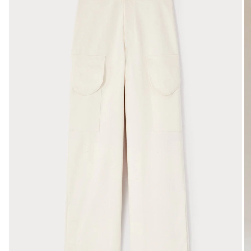 Denim ecru cargo wide-leg trousers